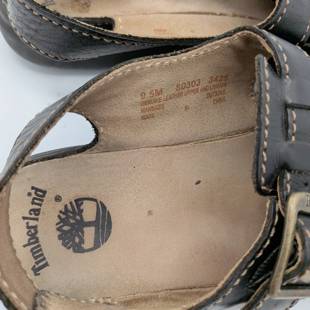 Timberland Mens 80303 Black Leather Fisherman Sandals Size 9.5M Buckle Straps
